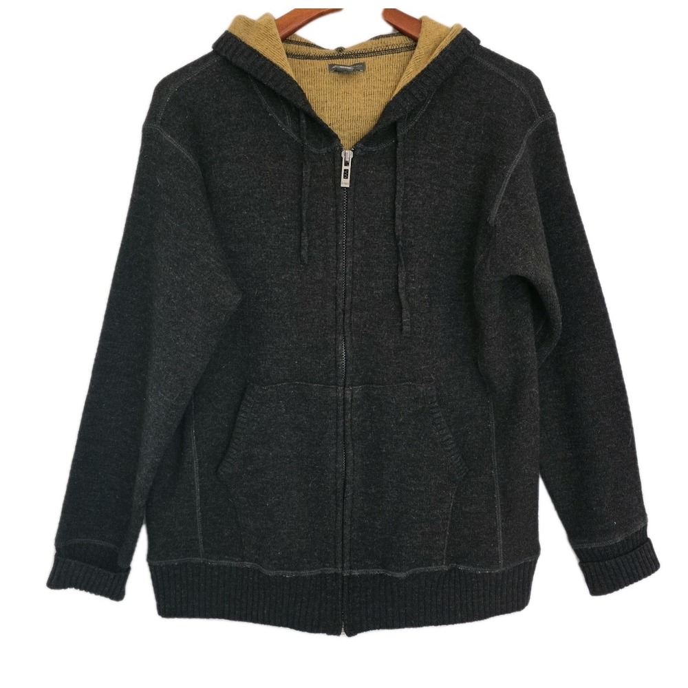 Eddie Bauer Womens XL Black Heathered Gold Wool Blend Full Zip Hoodie Jacket‎